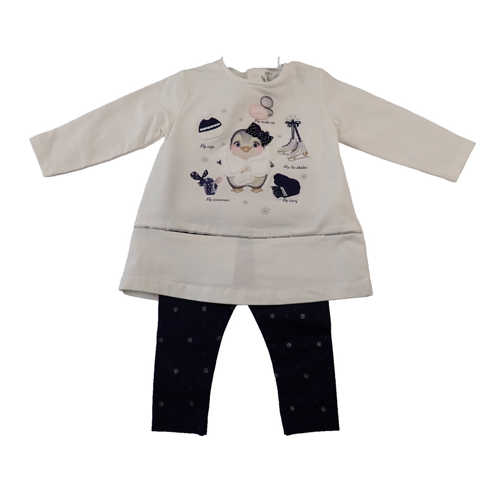 NWT Boutique Set Mayoral Chic Girl 9 M White Top Penguin Black Pants with Dots